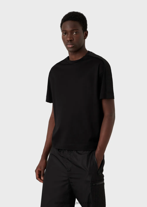 vyrų juodas Armani Tencel-blend džersio marškinėliai su logotipo juostele 02482X1648