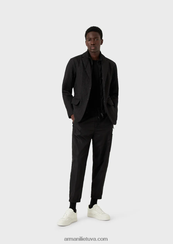 vyrų juodas Armani Tencel-blend džersio marškinėliai su logotipo juostele 02482X1648