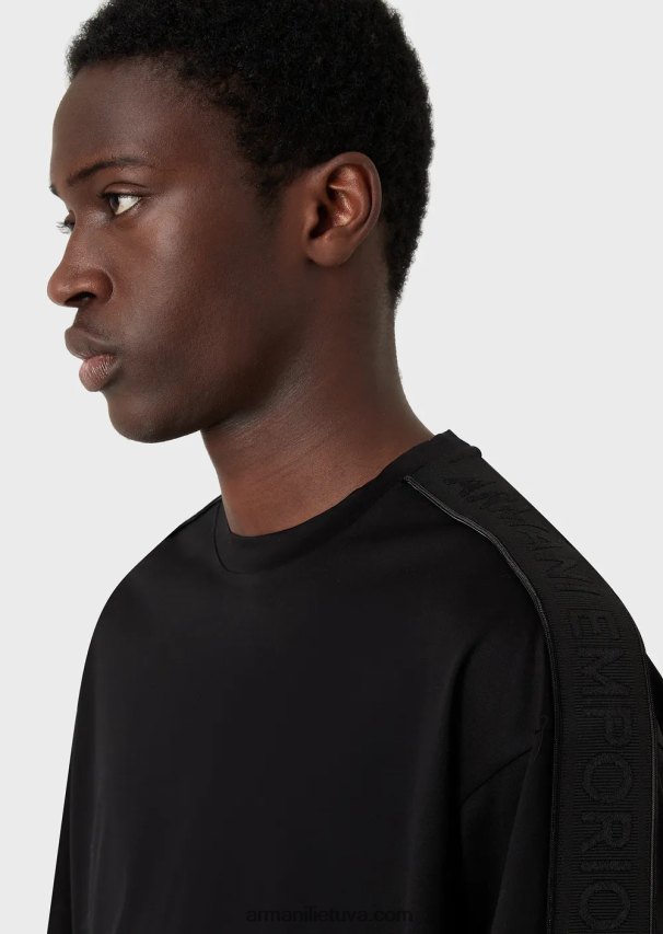 vyrų juodas Armani Tencel-blend džersio marškinėliai su logotipo juostele 02482X1648