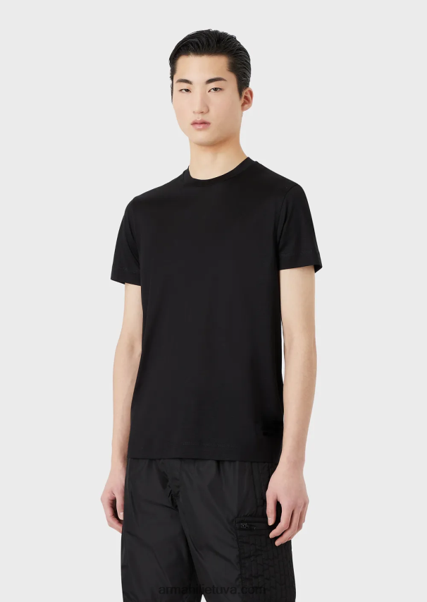 vyrų juodas Armani Tencel-blend džersio marškinėliai su įspaustu 3D logotipu 02482X1640