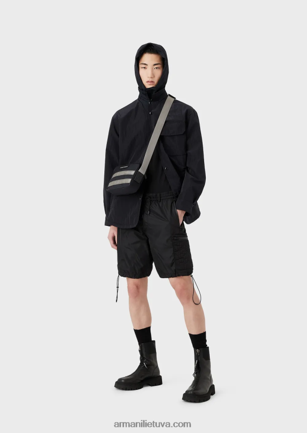 vyrų juodas Armani Tencel-blend džersio marškinėliai su įspaustu 3D logotipu 02482X1640