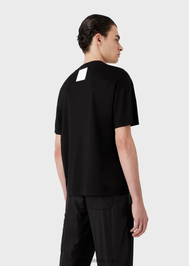 vyrų juodas Armani Tencel-blend džersio marškinėliai su įspaustu logotipu 02482X1618