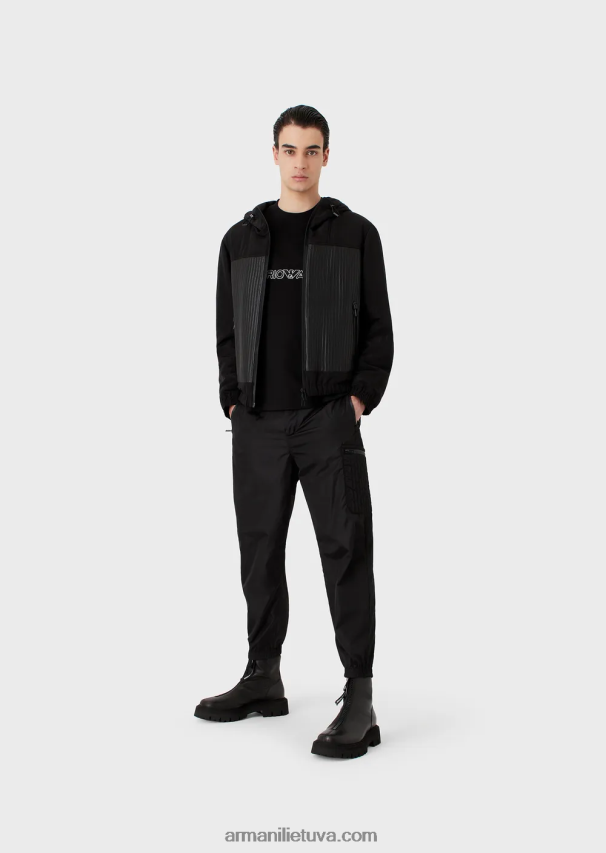 vyrų juodas Armani Tencel-blend džersio marškinėliai su įspaustu logotipu 02482X1618