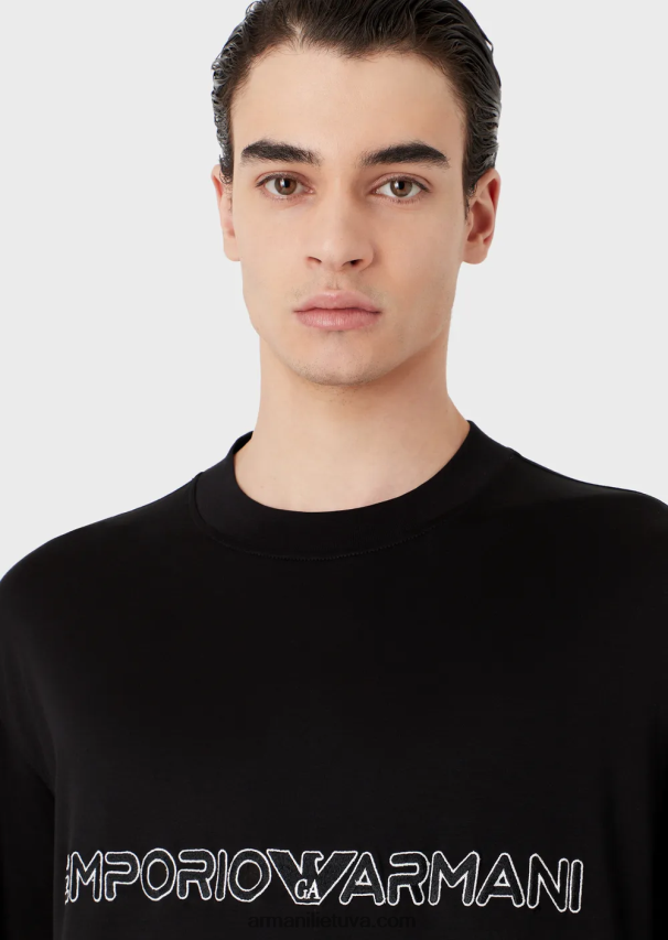 vyrų juodas Armani Tencel-blend džersio marškinėliai su įspaustu logotipu 02482X1618