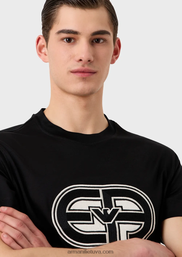 vyrų juodas Armani Tencel-blend trikotažiniai marškinėliai su per dideliu ea pleistru 02482X1678