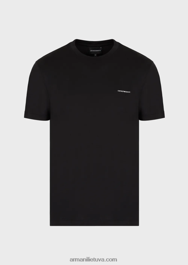 vyrų juodas Armani Tencel-jersey mišinio marškinėliai su mikro logotipu 02482X1728