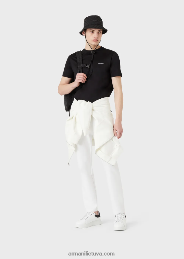 vyrų juodas Armani Tencel-jersey mišinio marškinėliai su mikro logotipu 02482X1728