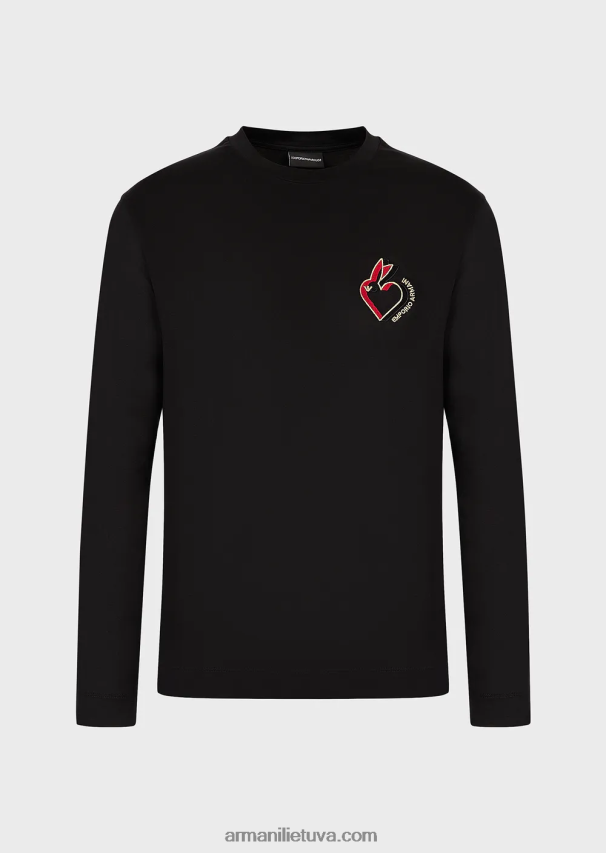 vyrų juodas Armani Tencel mišinio džemperis su triušiuku 02482X1658