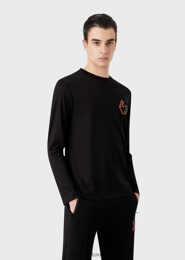 vyrų juodas Armani Tencel mišinio džemperis su triušiuku 02482X1658