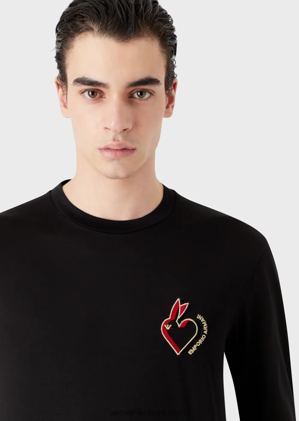 vyrų juodas Armani Tencel mišinio džemperis su triušiuku 02482X1658