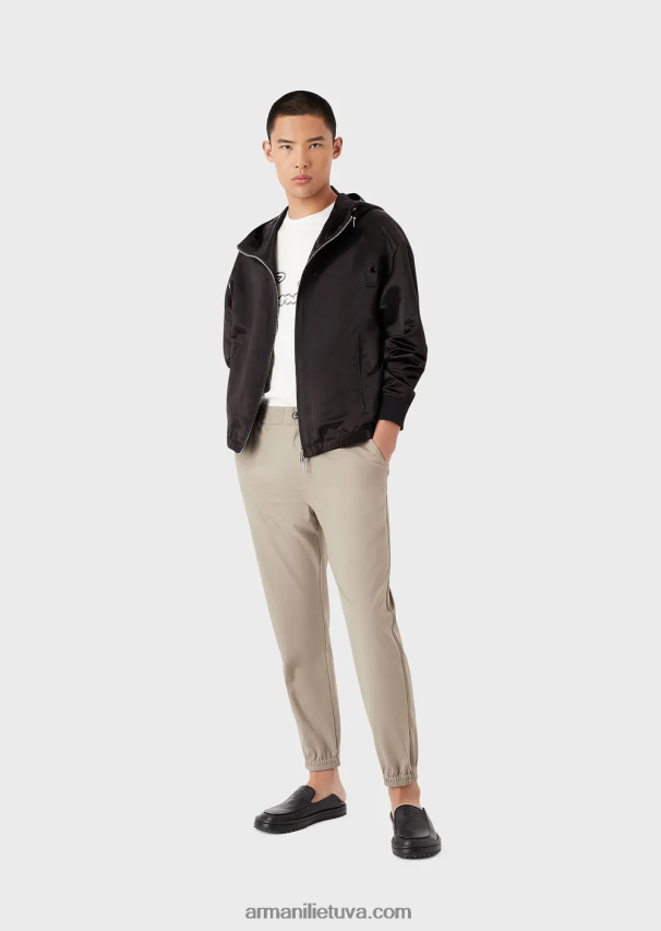 vyrų juodas Armani Tencel mišinio džersio marškinėliai su viršutine dygsniuota firminio logotipo siuvinėjimu 02482X1654