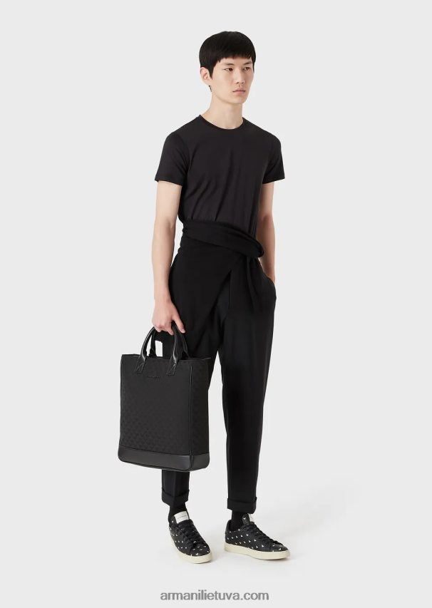 vyrų juodas Armani šilko/medvilnės mišinio marškinėliai 02482X1735