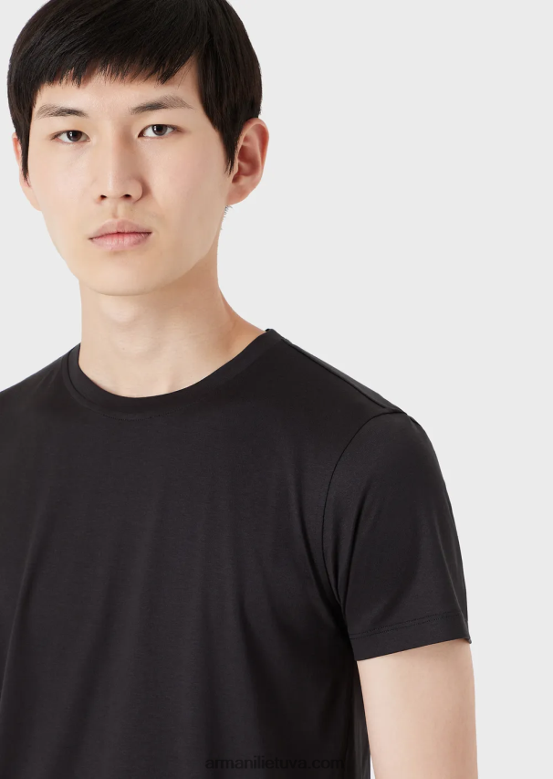 vyrų juodas Armani šilko/medvilnės mišinio marškinėliai 02482X1735
