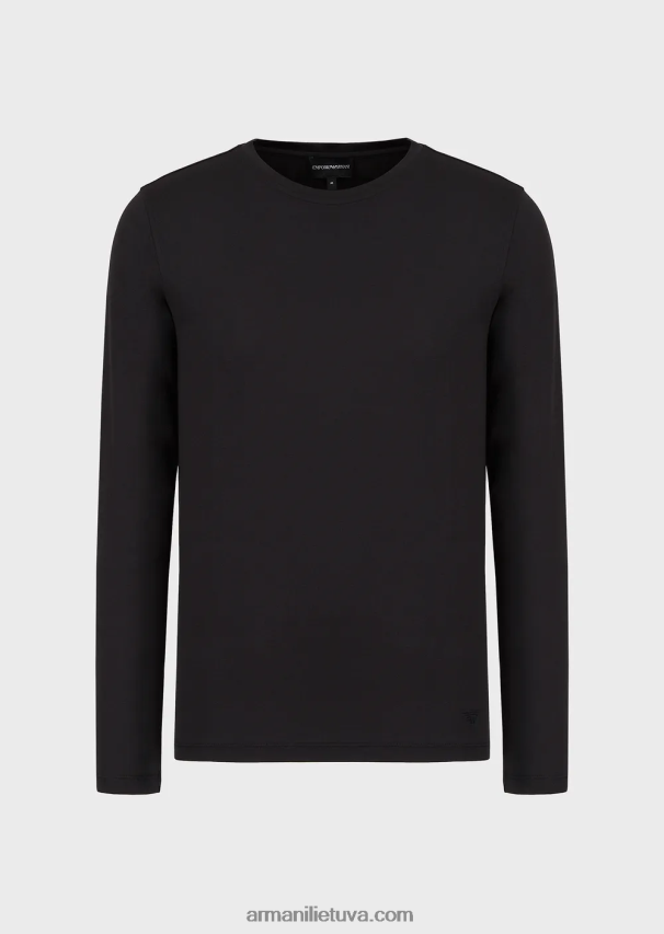 vyrų juodas Armani šilko/medvilnės mišinio megztinis 02482X1738