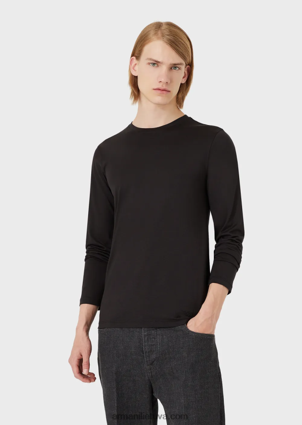 vyrų juodas Armani šilko/medvilnės mišinio megztinis 02482X1738