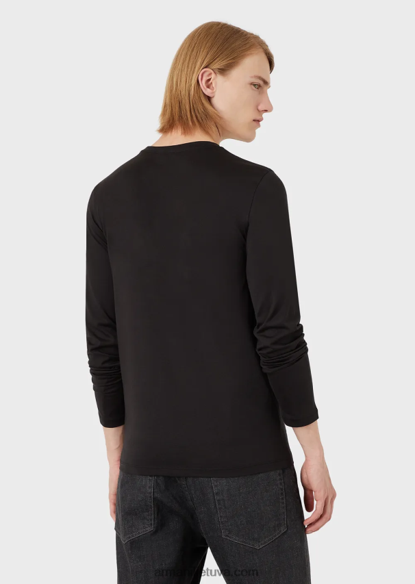 vyrų juodas Armani šilko/medvilnės mišinio megztinis 02482X1738