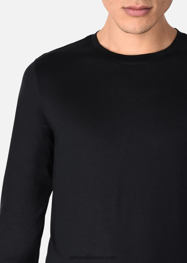 vyrų juodas Armani šilko/medvilnės mišinio megztinis 02482X1738