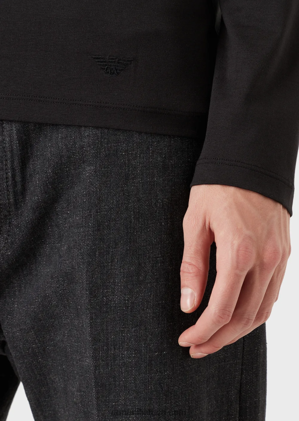 vyrų juodas Armani šilko/medvilnės mišinio megztinis 02482X1738