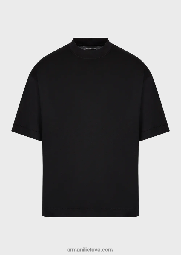 vyrų juodas Armani laisvi marškinėliai iš tencel mišinio megztinio 02482X1661