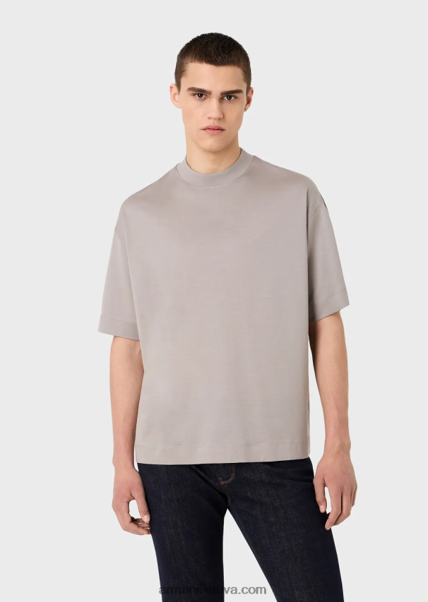 vyrų juodas Armani laisvi marškinėliai iš tencel mišinio megztinio 02482X1661