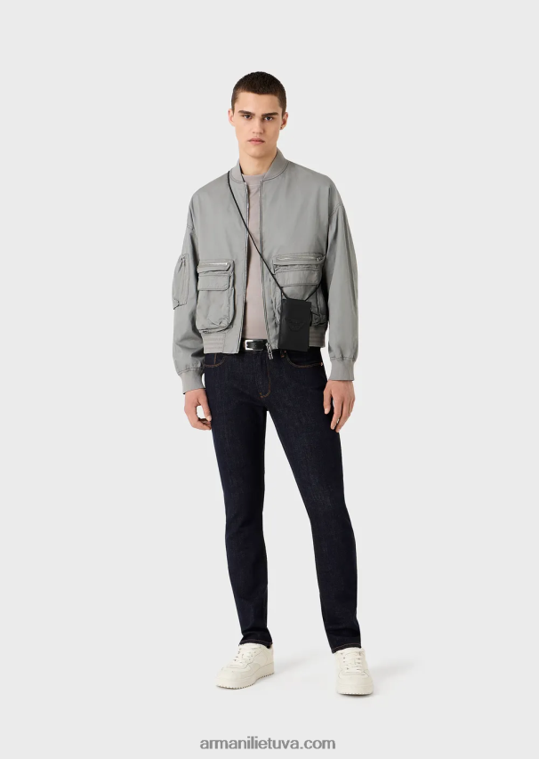 vyrų juodas Armani laisvi marškinėliai iš tencel mišinio megztinio 02482X1661