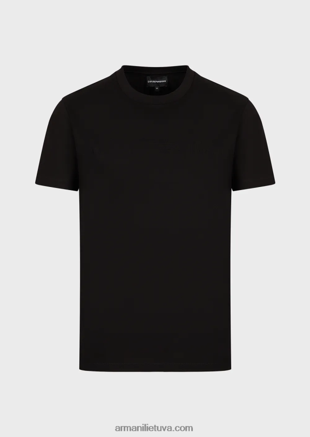 vyrų juodas Armani marškinėliai su žakardo logotipu 02482X1694