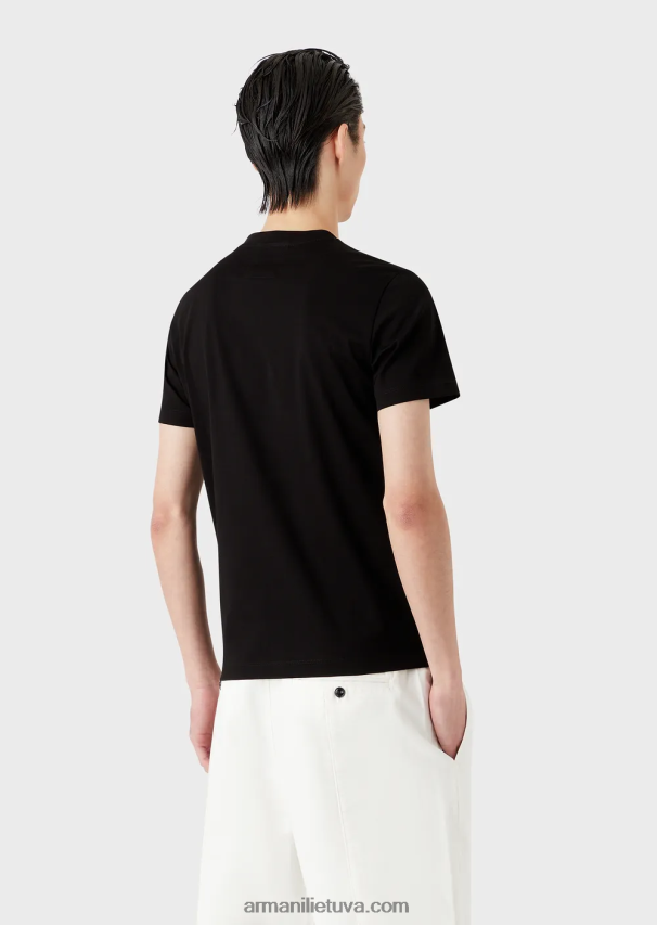 vyrų juodas Armani marškinėliai su žakardo logotipu 02482X1694