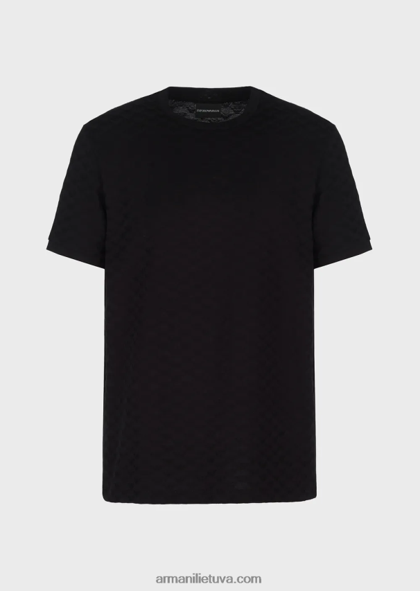 vyrų juodas Armani marškinėliai su marškinėliais su žakardo ereliu 02482X1741