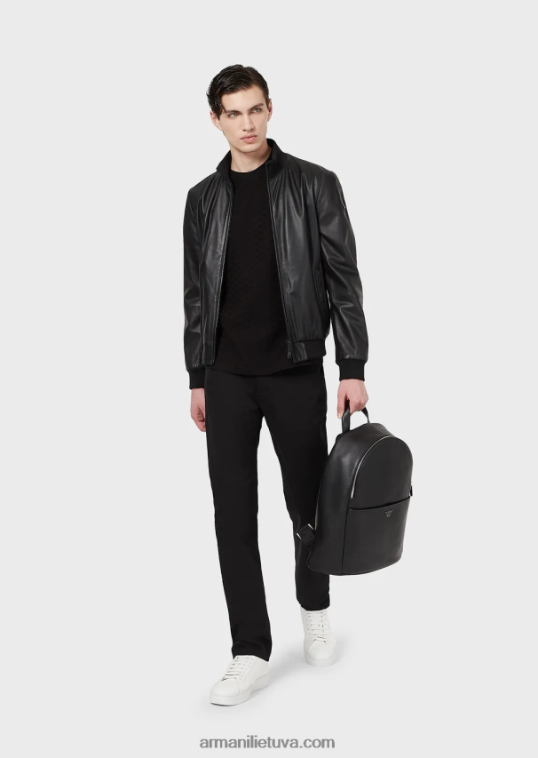 vyrų juodas Armani marškinėliai su marškinėliais su žakardo ereliu 02482X1741