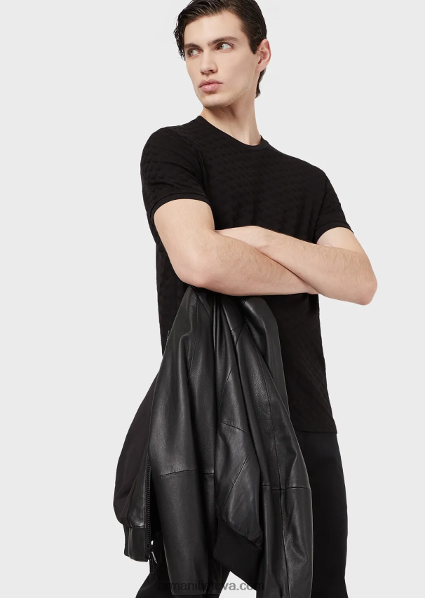 vyrų juodas Armani marškinėliai su marškinėliais su žakardo ereliu 02482X1741
