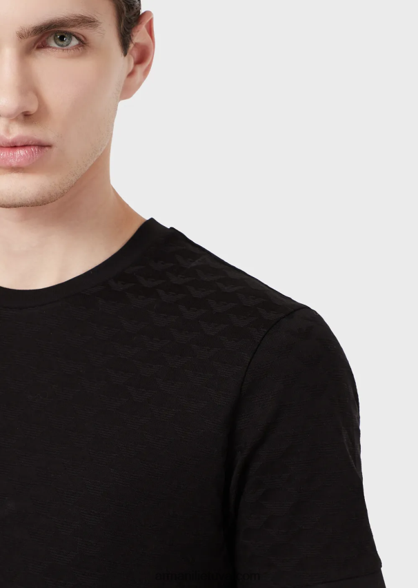 vyrų juodas Armani marškinėliai su marškinėliais su žakardo ereliu 02482X1741