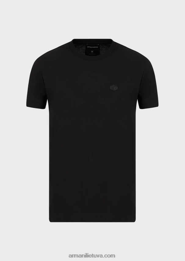vyrų juodas Armani marškinėliai supima su mikro erelio lopinėliu 02482X1730