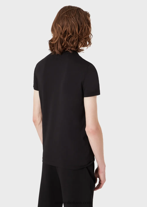 vyrų juodas Armani marškinėliai supima su mikro erelio lopinėliu 02482X1730