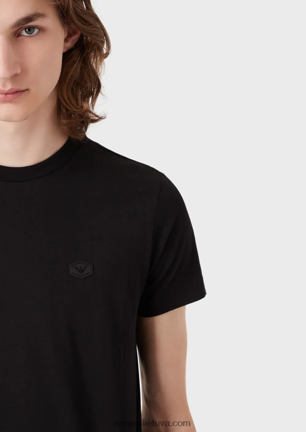 vyrų juodas Armani marškinėliai supima su mikro erelio lopinėliu 02482X1730