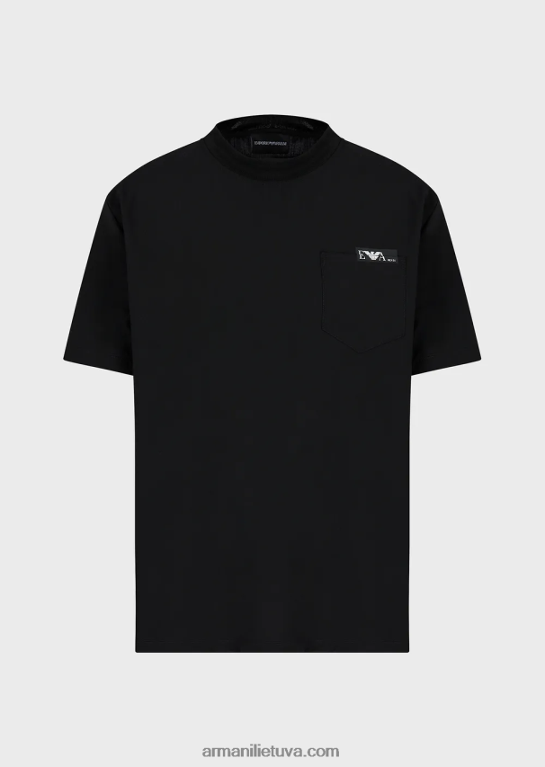 vyrų juodas Armani marškiniai marškinėliai iš itin lengvos grynos vilnos drobės 02482X1699