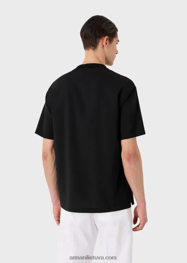 vyrų juodas Armani marškiniai marškinėliai iš itin lengvos grynos vilnos drobės 02482X1699