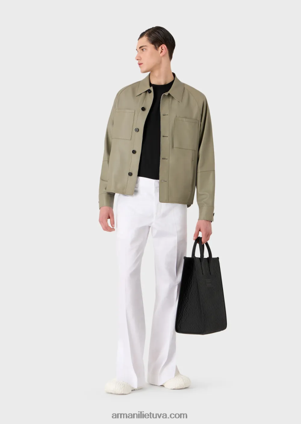 vyrų juodas Armani marškiniai marškinėliai iš itin lengvos grynos vilnos drobės 02482X1699