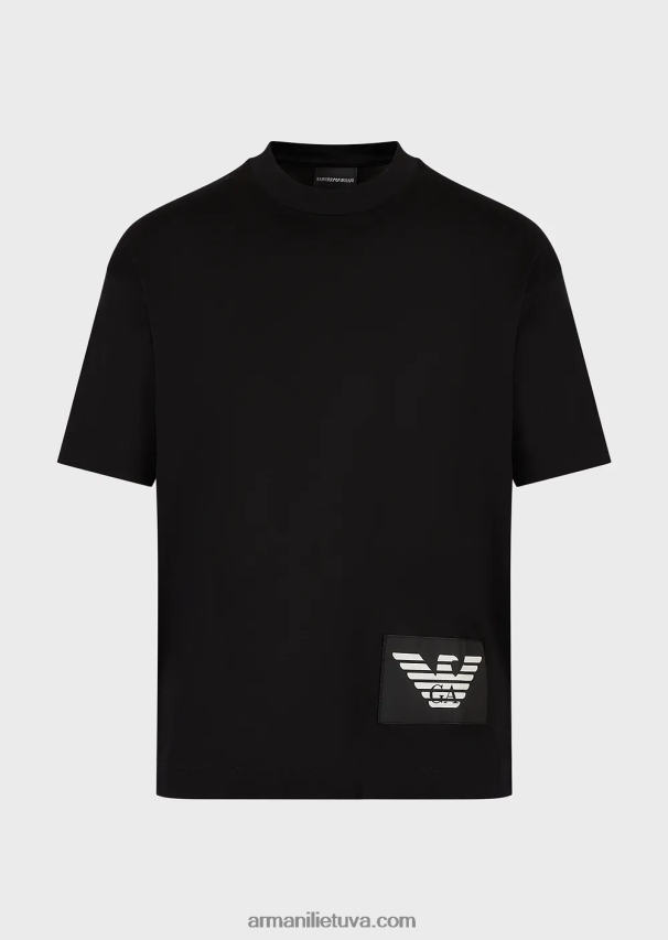 vyrų juodas Armani merserizuoti marškinėliai su kontrastingu erelio lopiniu 02482X1615