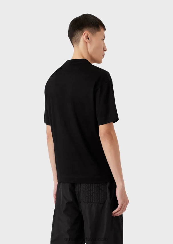 vyrų juodas Armani merserizuoti marškinėliai su kontrastingu erelio lopiniu 02482X1615