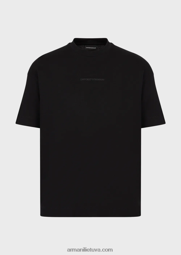 vyrų juodas Armani storo trikotažo marškinėliai su ryškiu guminiu logotipu 02482X1631