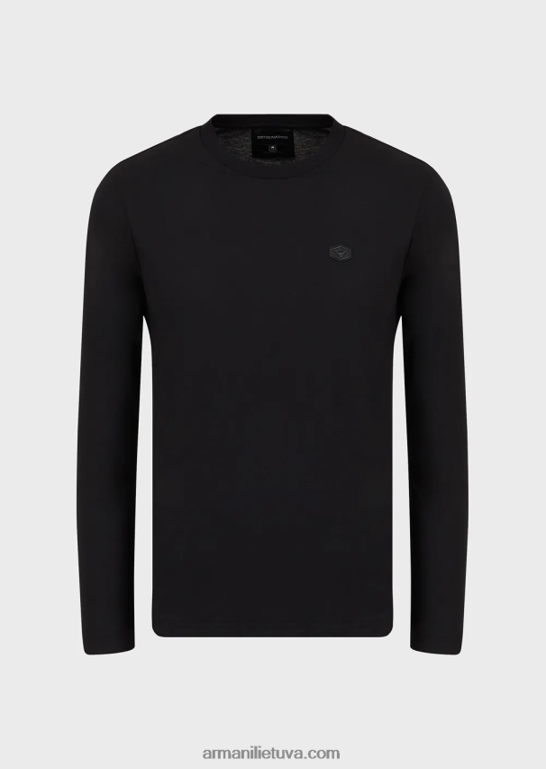vyrų juodas Armani tamprus supima džemperis su mikro logotipu 02482X1750
