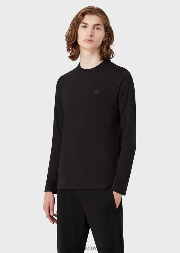 vyrų juodas Armani tamprus supima džemperis su mikro logotipu 02482X1750