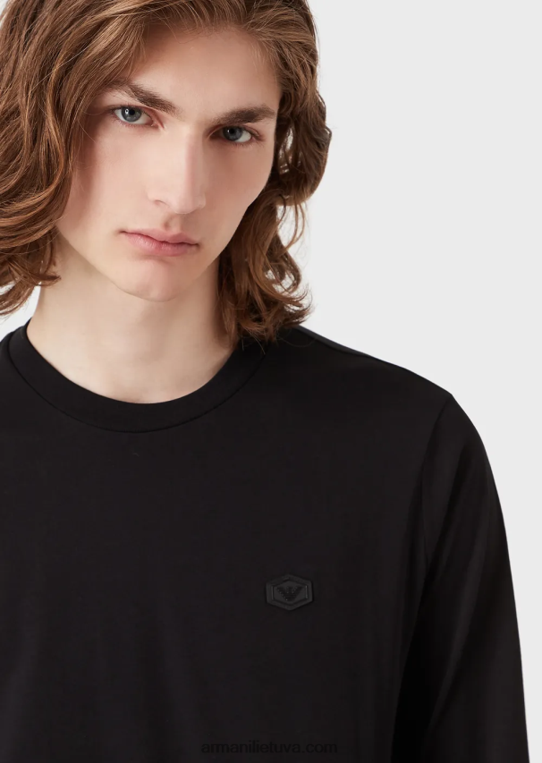 vyrų juodas Armani tamprus supima džemperis su mikro logotipu 02482X1750