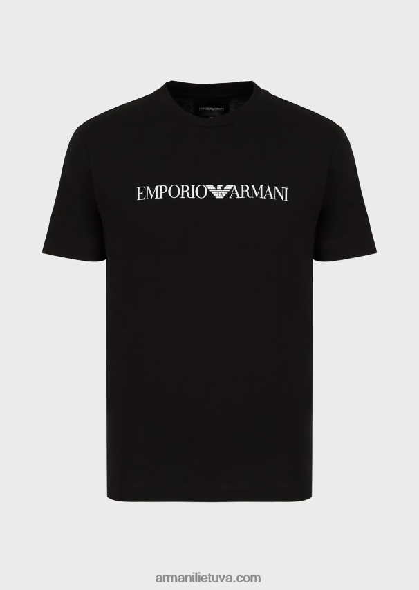 vyrų juodas logotipas Armani Pima jersey marškinėliai su logotipu 02482X1701