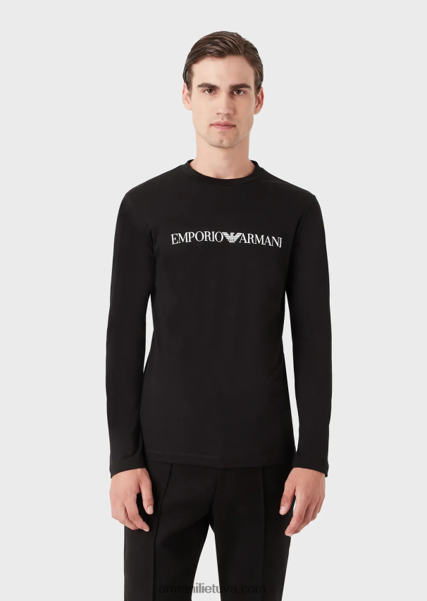 vyrų juodas logotipas Armani Pima-jersey megztinis su logotipu 02482X1719
