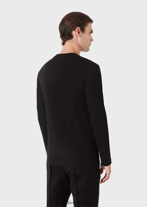 vyrų juodas logotipas Armani Pima-jersey megztinis su logotipu 02482X1719