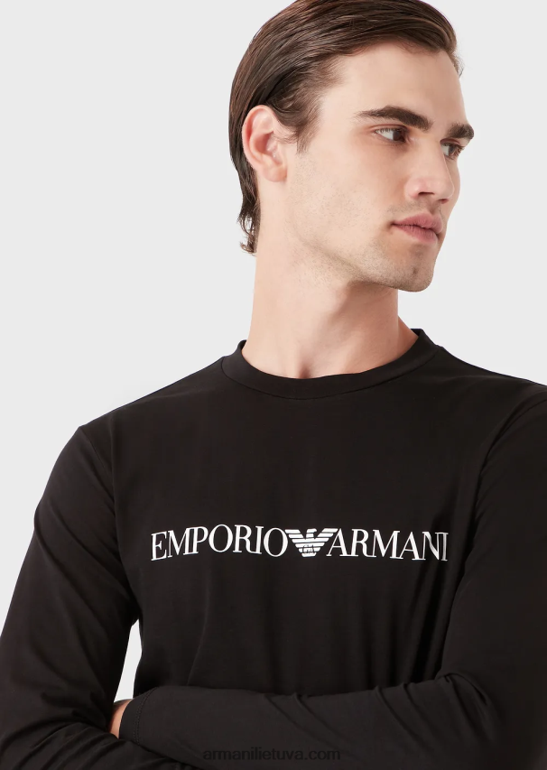 vyrų juodas logotipas Armani Pima-jersey megztinis su logotipu 02482X1719