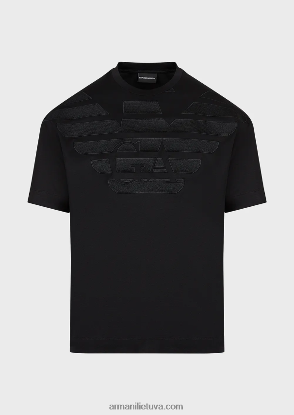 vyrų juodas logotipas Armani Tencel-blend džersio marškinėliai su per dideliu išsiuvinėtu logotipu 02482X1607