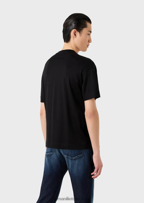 vyrų juodas logotipas Armani Tencel-blend džersio marškinėliai su per dideliu išsiuvinėtu logotipu 02482X1607