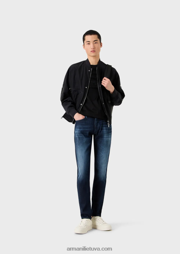 vyrų juodas logotipas Armani Tencel-blend džersio marškinėliai su per dideliu išsiuvinėtu logotipu 02482X1607